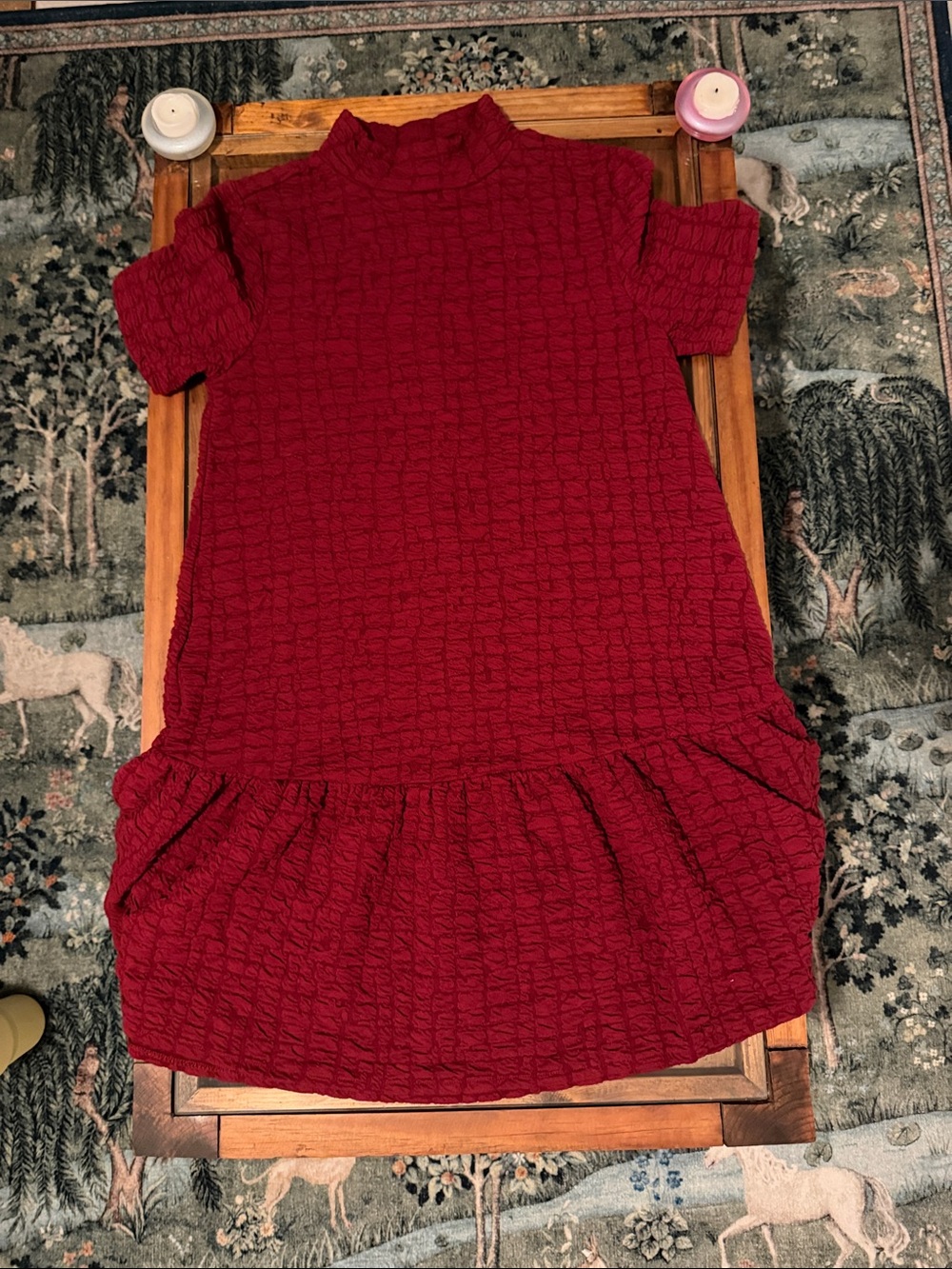 Zara Textured Short-Sleeve Dress - Deep Red